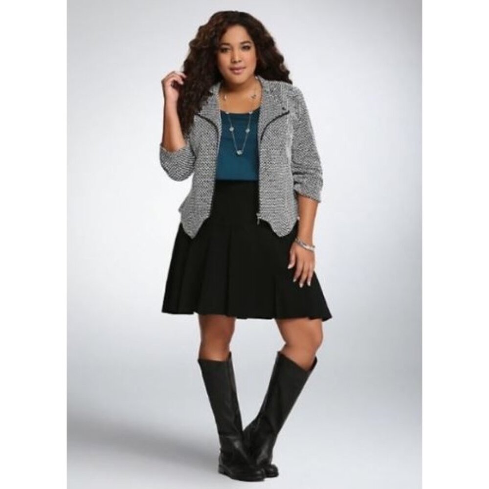 Torrid Women's Black Beige Checkered Print Knit Moto Zip Jacket Size XLarge (1)